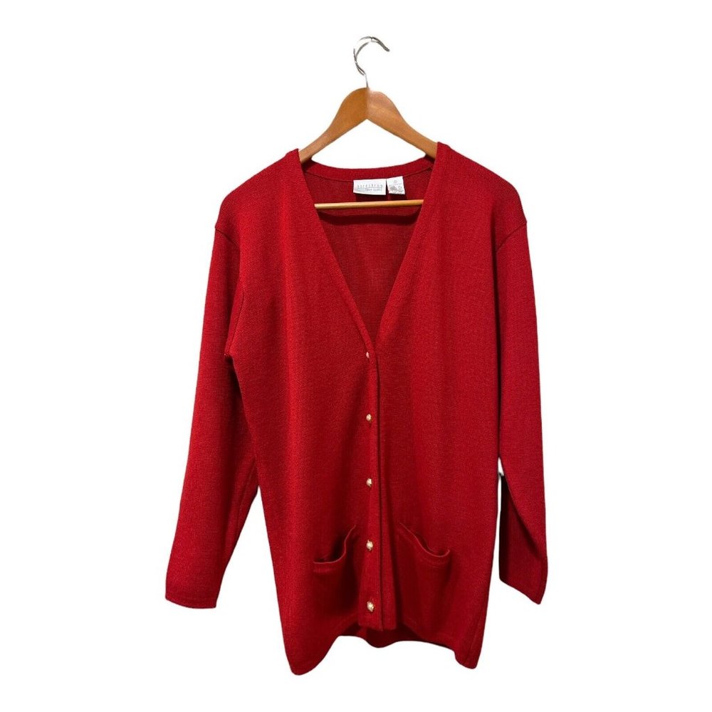 VTG Women's Nordstrom Town Square Merino Wool Red Sweater Cardigan Small READ
